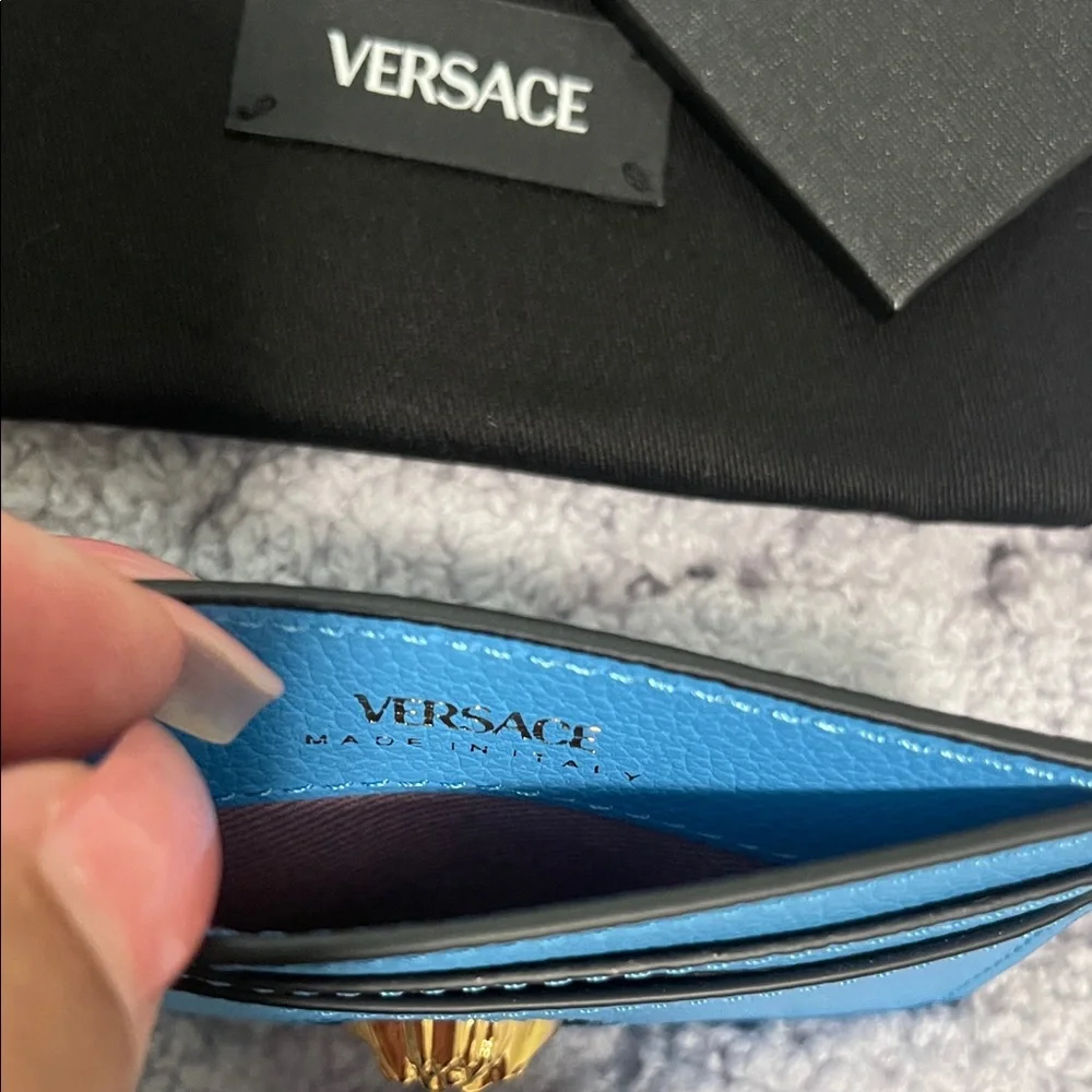 Versace Sky Blue Card Holder with Medusa Emblem